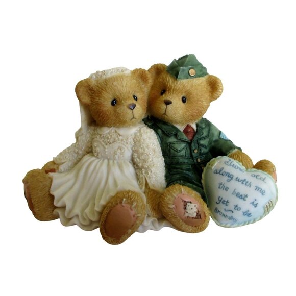 Vintage Cherished Teddies Bride & Groom Figurine: Military Uniform Wedding Decor - Picture 1 of 7